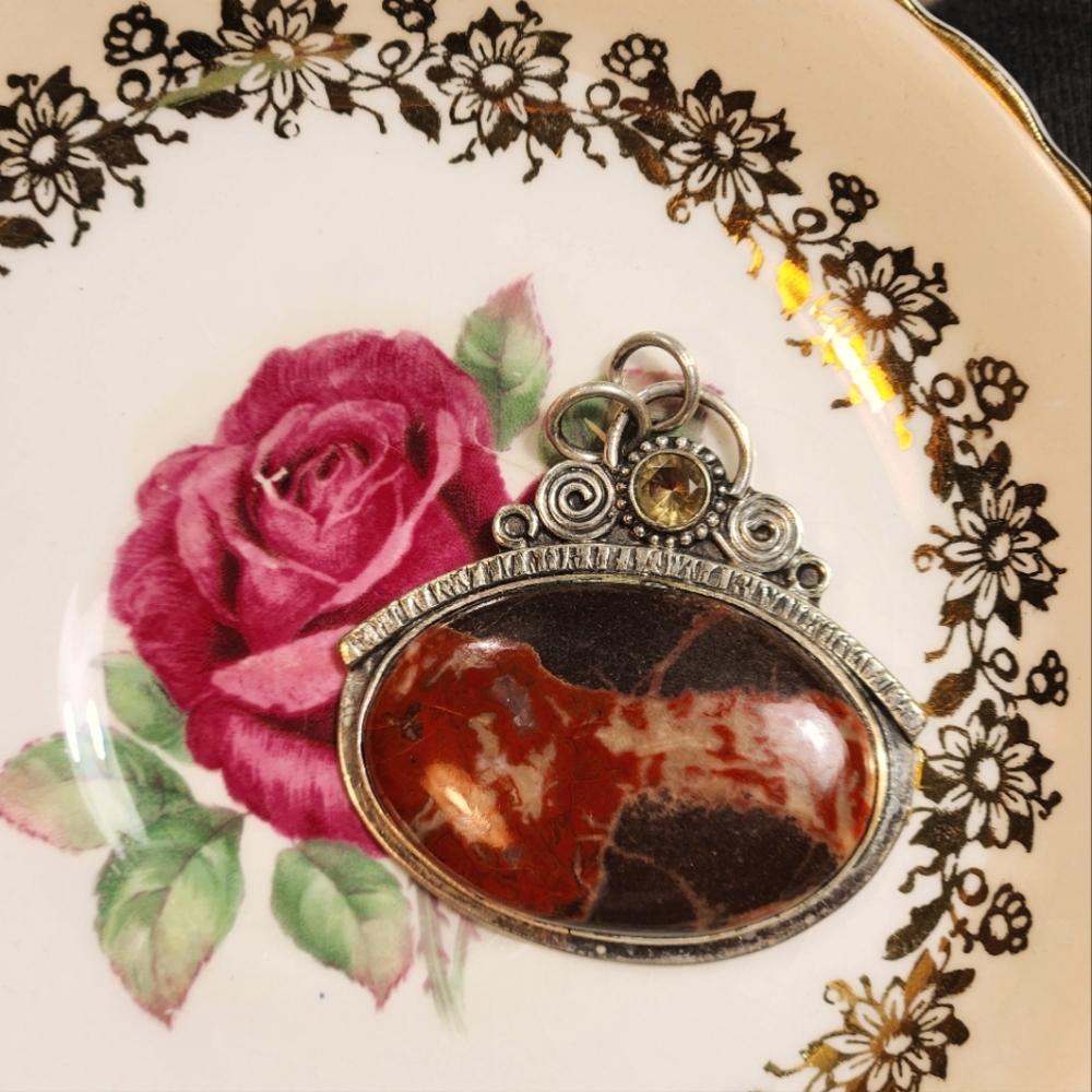 Extremely Large, Chunky, Oval-Shaped, Genuine Stone Cabochon Pendant.
